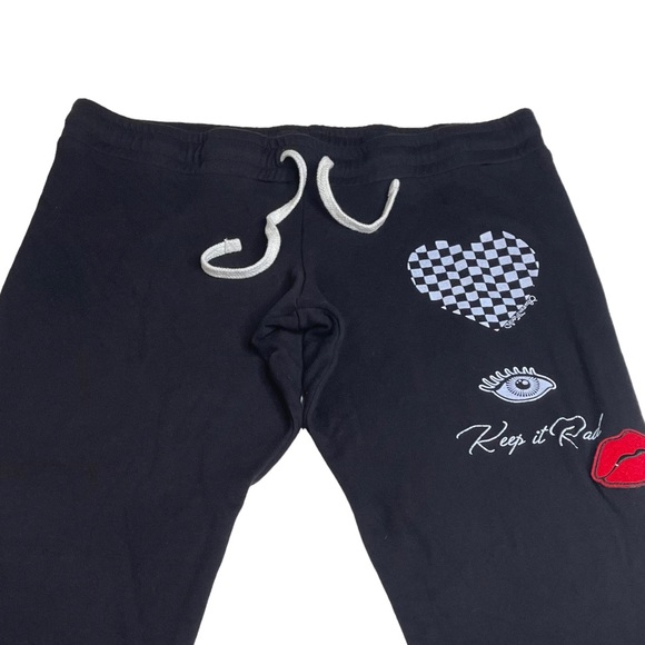 Lauren Moshi ᨎ Rad Checker Heart Smiley Lips Patch Elements Sweatpants ᨎ Black M - Picture 6 of 17